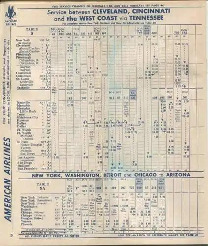 American Airlines - American Airlines de Mexico - Complete System Timetable - 48 Seiten 1957