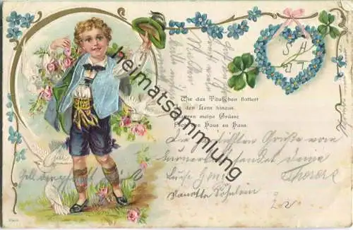 Junge in Tracht - Tauben - Künstler-Ansichtskarte - Prägedruck