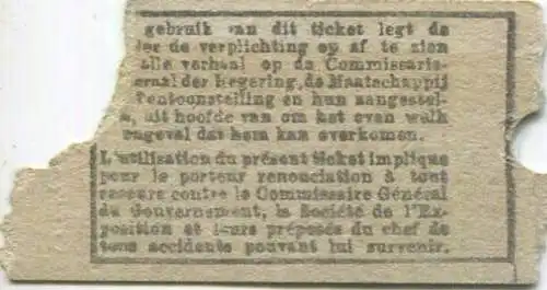 Belgien - Exposition de Bruxelles EXPO 58 - Algemene Toegang Entree generale - Eintrittskarte 1958