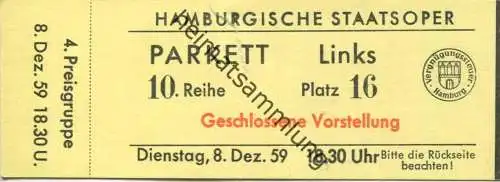 Deutschland - Hamburg - Hamburgische Staatsoper - Eintrittskarte 1959 - Geschlossene Vorstellung