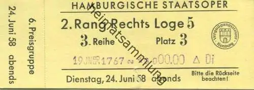 Deutschland - Hamburg - Hamburgische Staatsoper - Eintrittskarte 1958