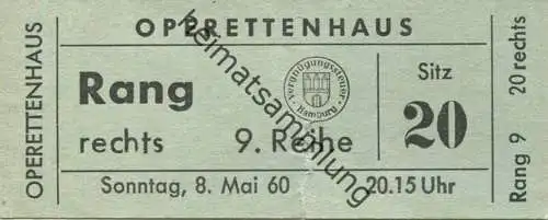 Deutschland - Hamburg - Operettenhaus - Eintrittskarte 1958