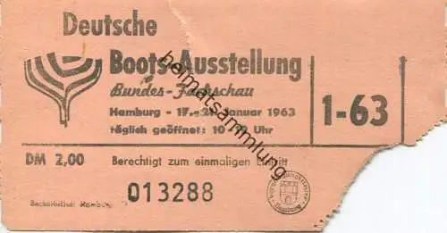 Deutschland - Hamburg - Deutsche Boots-Ausstellung - Eintrittskarte 1963