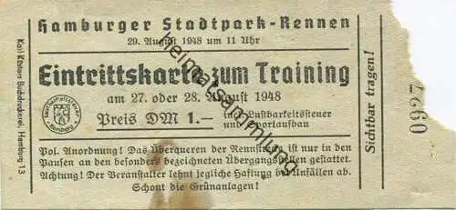 Deutschland - Hamburg - Hamburger Stadtpark-Rennen 1948 - Eintrittskarte zum Training