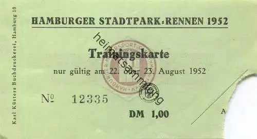 Deutschland - Hamburg - Hamburger Stadtpark-Rennen 1952 - Trainingskarte