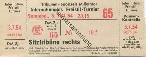 Deutschland - Hamburg Tribünen Sportzelt Millerntor - Internationales Freistil-Turnier - Eintrittskarte 1954