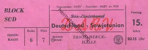 Deutschland - Hamburg Ernst-Merck-Halle Box-Länderkampf Deutschland Sowjetunion - Veranstalter DABV Ausrichter HABV im H