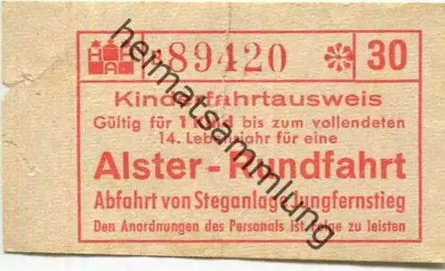 Deutschland - Alster Rundfahrt - Kinderfahrschein 60er Jahre