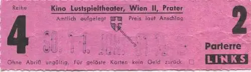 Österreich - Wien - Kino Lustspieltheater Wien II Prater - Kinokarte 1961