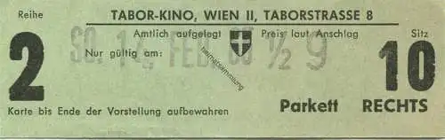 Österreich - Wien - Tabor Kino Wien II Taborstrasse 8 - Kinokarte 1965