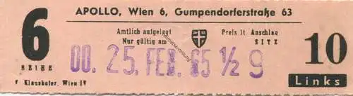 Österreich - Wien - Apollo Wien 6 Gumpendorferstraße 63 - Kinokarte 1965