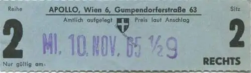 Österreich - Wien - Apollo Wien 6 Gumpendorferstraße 63 - Kinokarte 1965