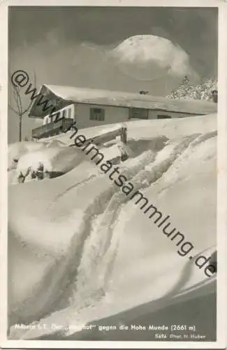 Mösern - Der Menthof gegen die Hohe Munde - Foto-AK - Verlag Hans Huber Garmisch-Partenkirchen gel. 1942