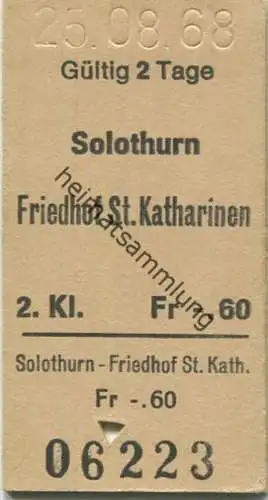 Schweiz - Solothurn Friedhof St. Katharinen - Fahrkarte 1968