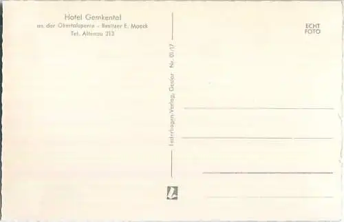 Okertalsperre - Hotel Gemkental - Besitzer E. Moock - Foto-Ansichtskarte