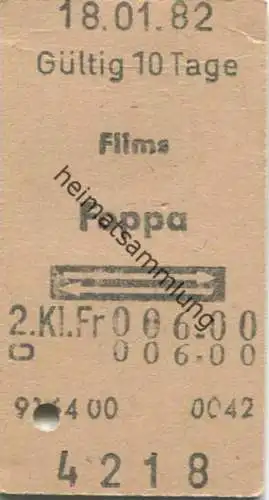 Schweiz - Flims Foppa und zurück - Fahrkarte 1982