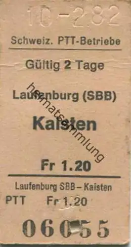 Schweiz - Schweizerische PTT-Betriebe - Laufenburg (SBB) Kaisten - Fahrkarte 1982