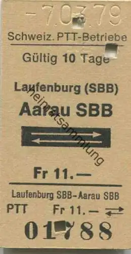 Schweiz - Laufenburg (SBB) Aarau SBB und zurück - Fahrkarte 1979