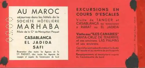 Compagnie de Navigation Paquet - Marseille Casablanca - Ticket 1965