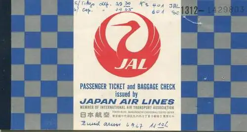 JAL Japan Air Lines 1967 Tokyo Kopenhagen Zürich
