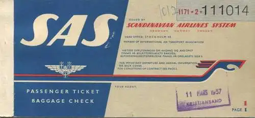 SAS Scandinavian Airlines System 1957 - Kristiansand Aalborg