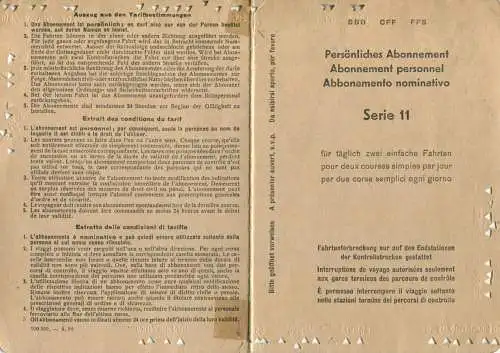 Schweiz - Persönliches Abonnement Serie 11 Zurzach Stein-Säckingen - Fahrkarte 1959