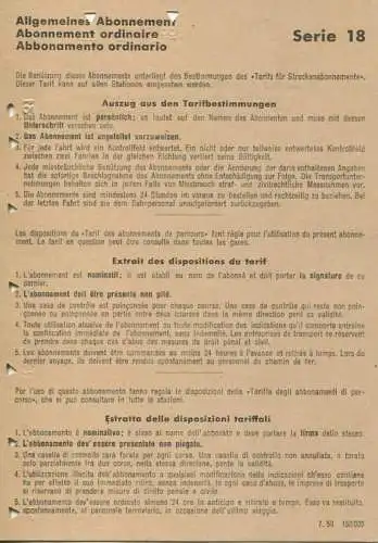 Schweiz - Allgemeines Abonnement Serie 18 - Zürich-Altstetten Baden Bf - Fahrkarte 1959