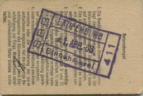 Schweiz - Abonnement - Laufenburg nach und von Basel SBB - Fahrkarte 2. Kl. Serie 13 1963