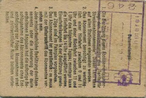 Schweiz - Persönliches Arbeiterabonnement - Etzgen nach und von Laufenburg - Fahrkarte 2. Kl. Serie 31 1961