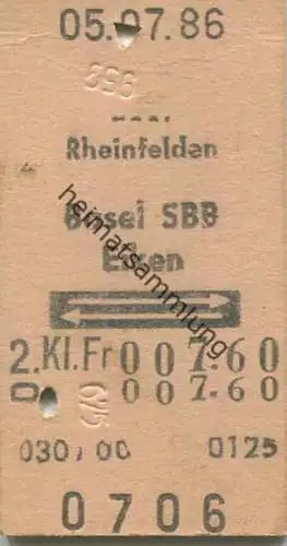 Schweiz - Rheinfelden Basel SBB Eiken und zurück - Fahrkarte 1986