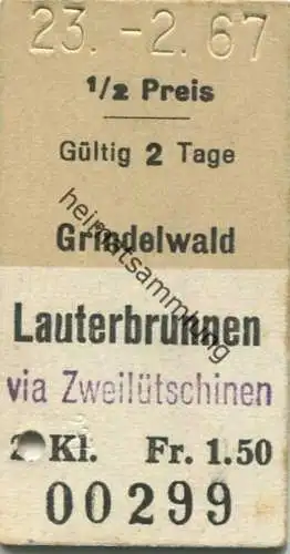 Schweiz - Grindelwald Lauterbrunnen via Zweilütschinen - Fahrkarte 1/2 Preis 1967