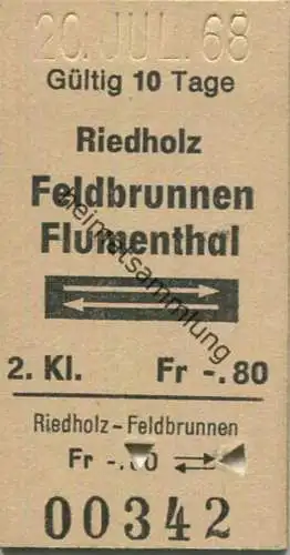 Schweiz - Riedholz Feldbrunnen Flumenthal und zurück - Fahrkarte 1968