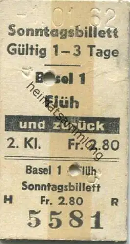 Schweiz - Sonntagsbillett - Basel Flüh und zurück - Fahrkarte 1962