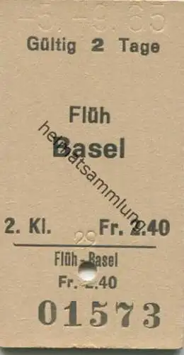 Schweiz - Flüh Basel - Fahrkarte 1965