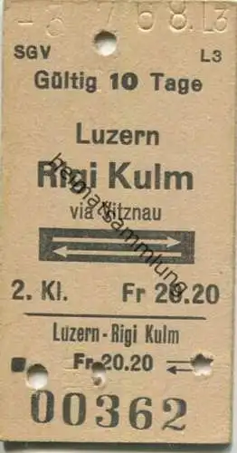 Schweiz - SGV Schifffahrtsgesellschaft des Vierwaldstättersees - Luzern Rigi Kulm via Vitznau und zurück - Fahrkarte 196