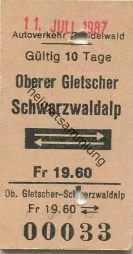 Schweiz - Autoverkehr Grindelwald - Oberer Gletscher Schwarzwaldalp und zurück - Fahrkarte 1987