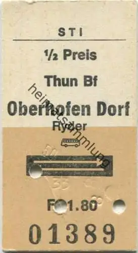 Schweiz - STI - Thun Bf Oberhofen Dorf Ryder Bus hin und zurück - Fahrkarte 1/2 Preis