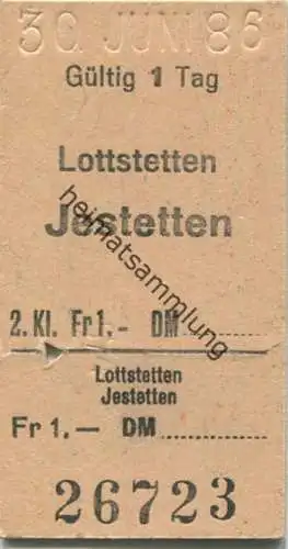 Deutschland - Lottstetten Jestetten - Fahrkarte 1986 2. Kl. Fr. 1.-