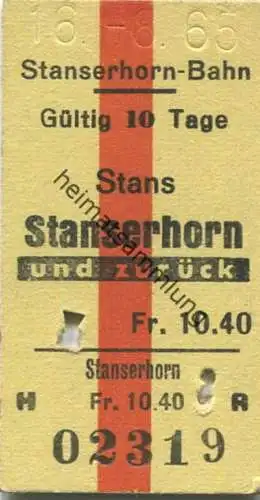 Schweiz - Stanserhorn-Bahn - Stans Stanserhorn und zurück - Fahrkarte 1965