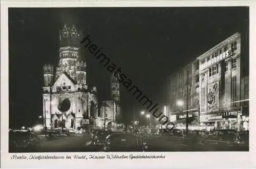 Berlin - Kurfürstendamm bei Nacht - Kaiser Wilhelm Gedächtniskirche - Marmorhaus - Foto-Ansichtskarte  50er Jahre
