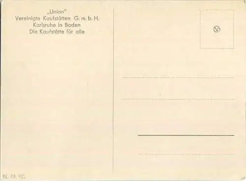 Karlsruhe - Union - Vereinigte Kaufstätten GmbH - Ansichtskarte Grossformat 40er Jahre