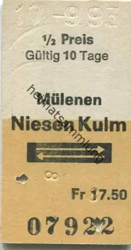 Schweiz - Seilbahn - Mülenen Niesen Kulm und zurück - Fahrkarte 1/2 Preis 1993