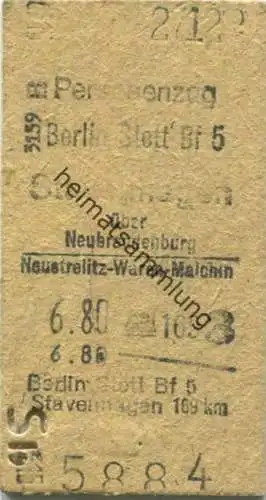 Deutschland - Personenzug - Berlin Stett. Bf Stavenhagen über Neubrandenburg - Neustrelitz-Waren-Malchin - Fahrkarte 3.
