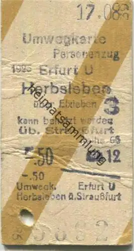 Deutschland - Umwegkarte Personenzug Erfurt Herbsleben über Erxleben kann benutzt werden über Straußfurt - Fahrkarte 193