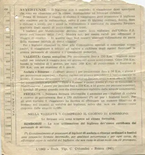 Italien - Ferrovie dello Stato - Firenze - da Firenze a Monterosso via Pisa - Fahrschein 1962