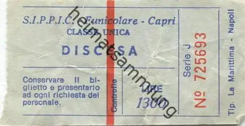 Italien - SIPPIC Funicolare Capri - Fahrschein Lire 1300