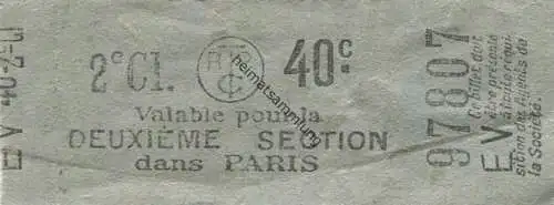 Frankreich - Paris - RTPC - Valable pour la Deuxieme Section dans Paris - Fahrschein 2e. Cl. 40c
