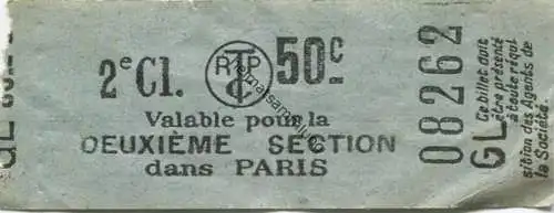 Frankreich - Paris - RTPC - Valable pour la Deuxieme Section dans Paris - Fahrschein 2e. Cl. 50c