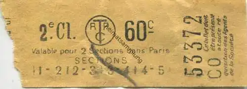 Frankreich - Paris - RTPC - Valable pour 2 Sections dans Paris - Fahrschein 2e. Cl. 60c