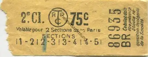 Paris - RTPC - Valable pour 2 Sections dans Paris - Fahrschein 2e. Cl. 75c